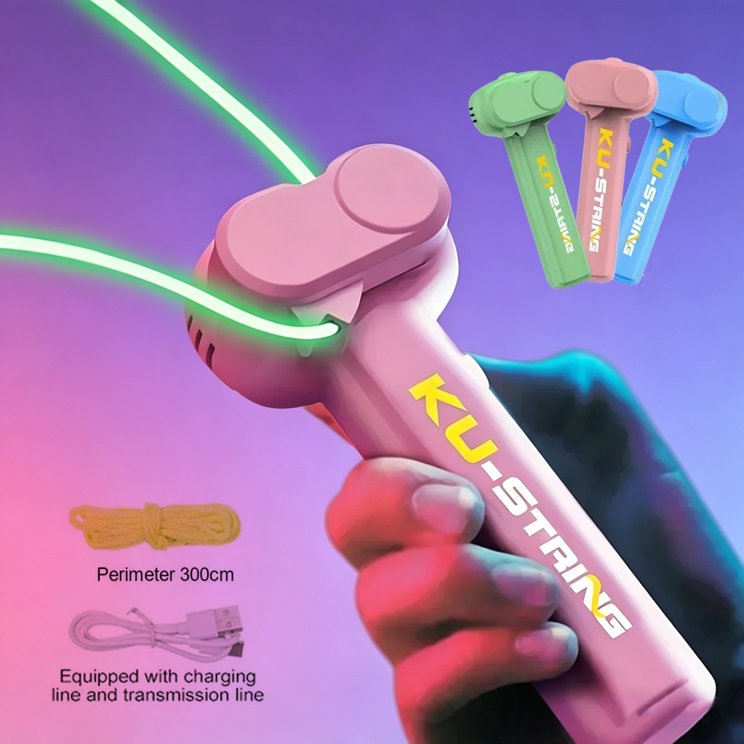 Kids Zip Toys - Giocattolo Lanciacorda per Bambini, Corda Luminosa